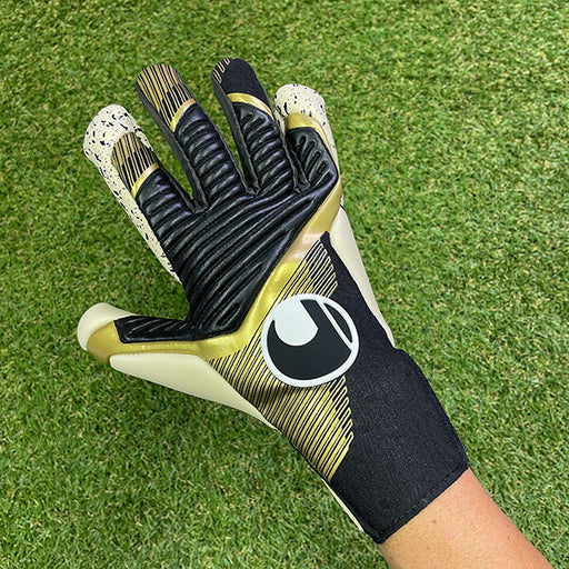 ウールシュポルトuhlsportパワーラインエリートフレックスカットハーフネガティブ1013014-01サッカーGKグローブブラック×ゴールド×ホワイト