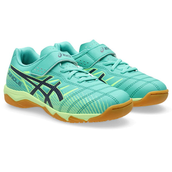 JUNIOLE7INアシックスasics1104A055-300オーロラグリーンジュニアフットサルシューズインドア室内用ベルクロ