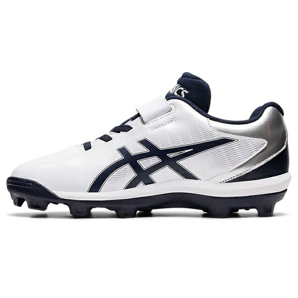 アシックスasics軟式野球ジュニアポイントスパイクスターシャインSマジックテープホワイト×ネイビー1124A008-103