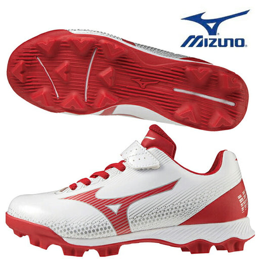 ジュニアポイントスパイクウェーブライトレボジュニアミズノmizuno野球少年野球スパイクゴム紐ベルトホワイトレッド白赤11GP222262