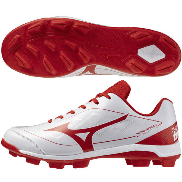 ミズノMIZUNO野球ポイントスパイククッションレボダイアホワイト×レッド11GP2525-62