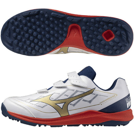 ミズノMIZUNO野球トレーニングシューズクッションレボダイアトレーナーホワイト×ゴールド11GT2525-42ベルクロマジックテープ