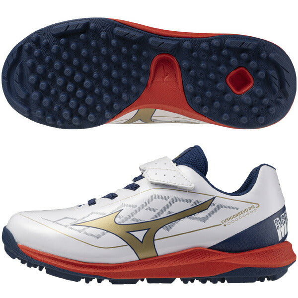ミズノMIZUNO野球ジュニアトレーニングシューズクッションレボダイヤトレーナーJr子供ホワイト×ゴールド11GT2527-42