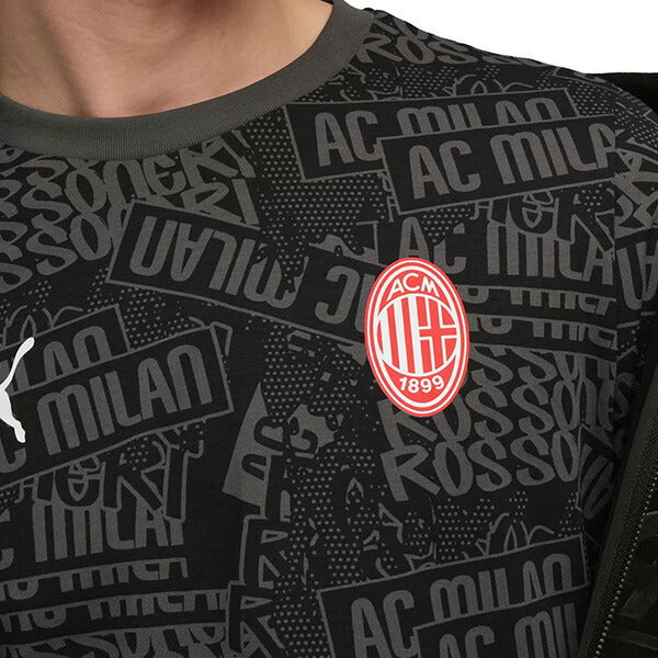 ACミランACM2025-26FTBLCULTUREAOP半袖Tシャツ782597-04サッカーカジュアルプーマブラック総柄プーマPUMA