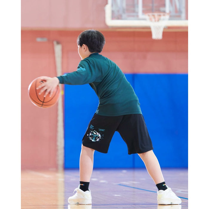 CONVERSEジュニアプリントTシャツミニバスバスケットボールウェアスポーツウエア吸汗速乾子ども用ロンT長袖トップスバスケシャツバスケT