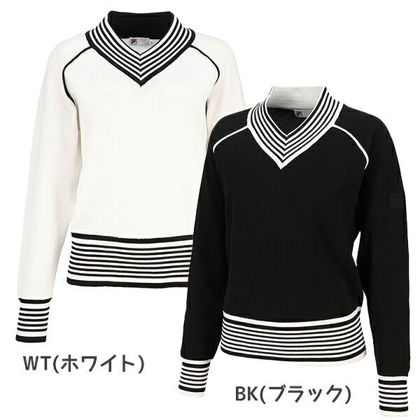 フィラFILAテニスウェアセーターレディース大人V-neckSweaterブイネックセーターVネックニット薄手12G畔編みポリエステルCZ6FGW048