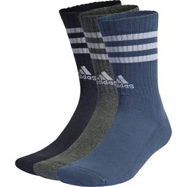 アディダスadidasスポーツソックスメンズ3ストライプ3Pクルー25FWEBB67