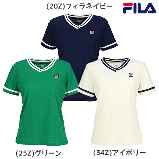 【ショップ限定エントリーでさらに+9倍】【ネコポス送料無料】FILAフィラテニステニスウェアレディースVネックゲームシャツ半袖レトロ映えるVネックシンプルEL0028