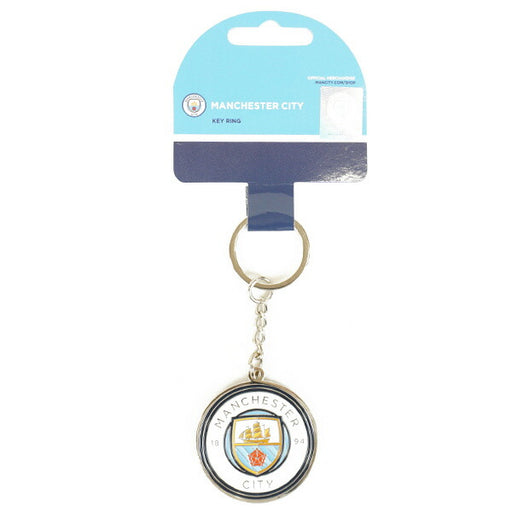 【ネコポス対応可】マンチェスターシティオフィシャルキーリングクレストMNC_KEYRINGサッカーキーホルダーエンブレム型サポーターグッズホワイト