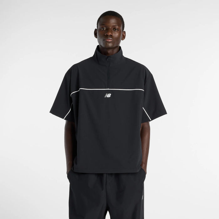 【ネコポス対応可】ニューバランスNEWBALANCEトレーニングシャツトレーニングジャケットメンズウーブンショートスリーブハーフジップMT61713I-BK