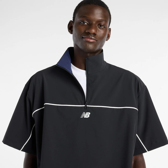 【ネコポス対応可】ニューバランスNEWBALANCEトレーニングシャツトレーニングジャケットメンズウーブンショートスリーブハーフジップMT61713I-BK