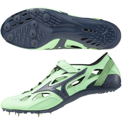 【ショップ限定エントリーでさらに+9倍】ミズノMIZUNOメンズレディース陸上スパイククロノインクスJAPAN短距離用ハードルオールウェザートラック専用U1GA2410-11ライトグリーンネイビー