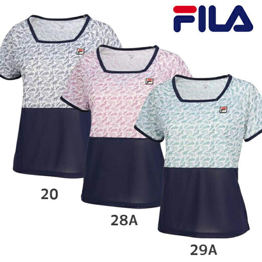 【ショップ限定エントリーでさらに+9倍】フィラFILAテニスウェアピンメッシュストライプボタニカルプリントスクエアネックゲームシャツレディースVL2871