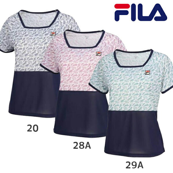 【ショップ限定エントリーでさらに+9倍】フィラFILAテニスウェアピンメッシュストライプボタニカルプリントスクエアネックゲームシャツレディースVL2871