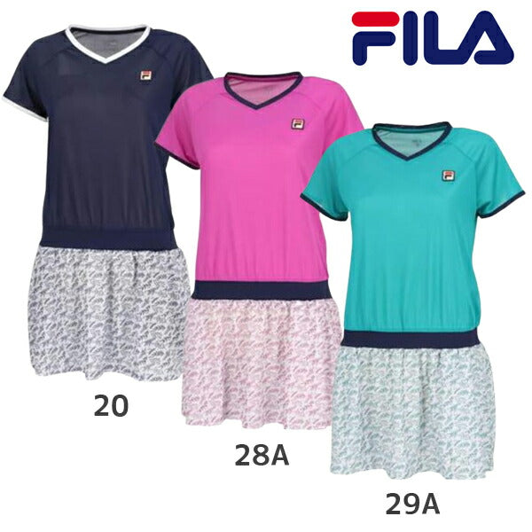 【ショップ限定エントリーでさらに+9倍】フィラFILAテニスウェアピンメッシュストライプボタニカルプリントVネックワンピースレディースVL2875